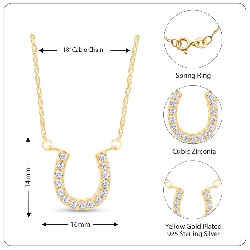 AFFY Horseshoe Pendant Necklace for Women Round Cut Sparkling White Cubic Zirconia Necklace in 14K Yellow Gold Plated 925 Sterling Silver with 18 Inch Rope Chain Jewelry Gift for Her - Image 2